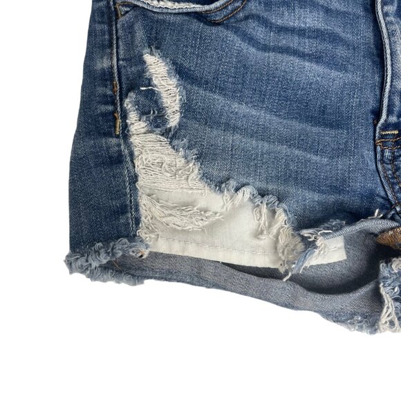 American Eagle Denim Shorts Destroyed Hi Rise Shorties Super Stretch Size 2 - Picture 4 of 13